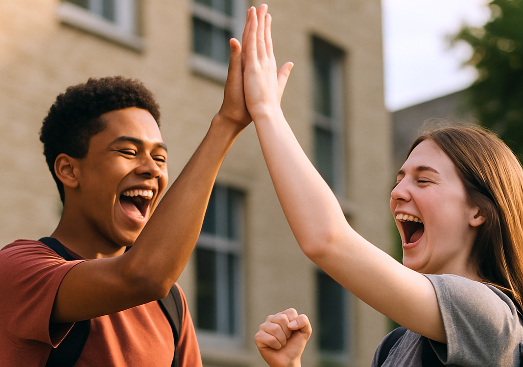 Ausdruck von Freude Freunde klatschen sich die Hände